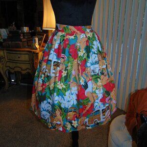 Grace Karin Skirt Size 3XL Retro Pinup Woody Surfer Print Pleated Full Pockets